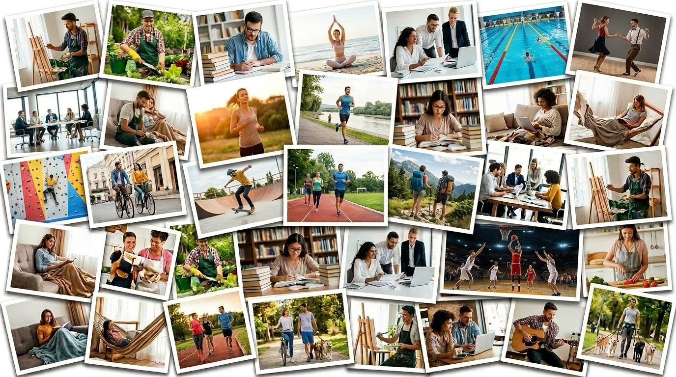 さまざまな活動に取り組む人々のコラージュ